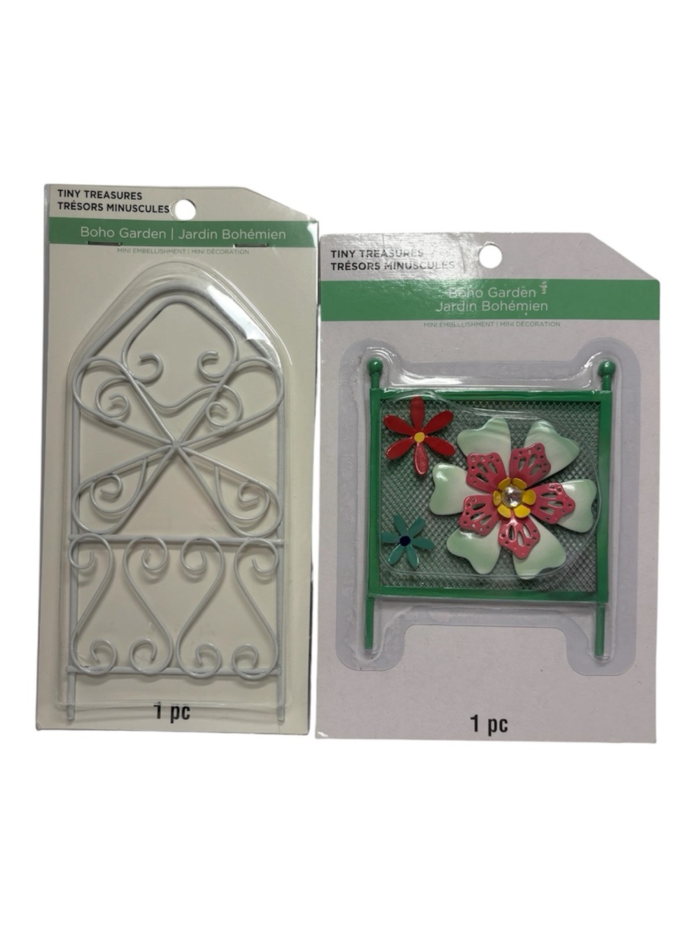 Mini Boho Garden Metal Floral Accents - White & Green GU15